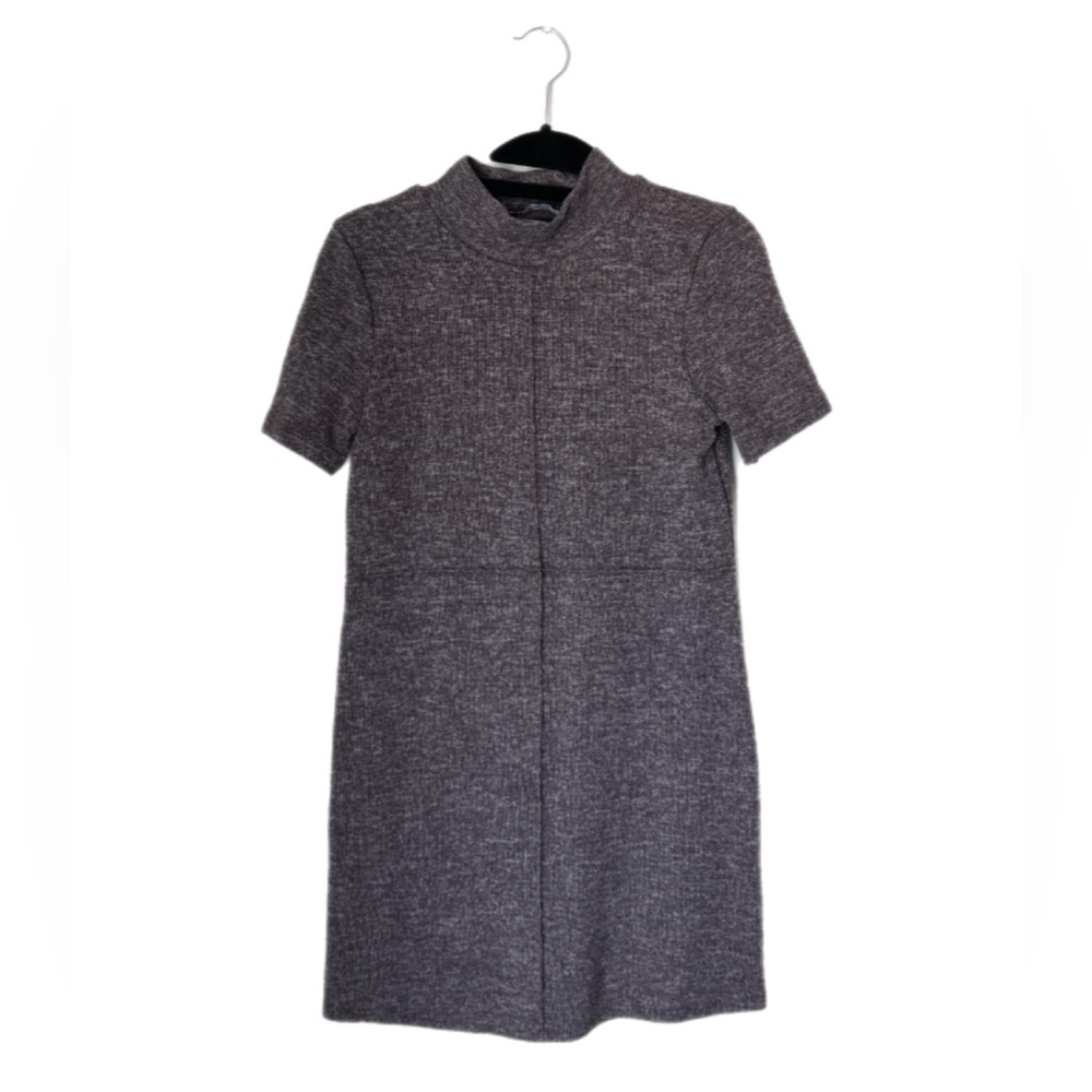 Zara Women's Mini Sweater Dress Size S Brown Mock Neck Short Sleeves